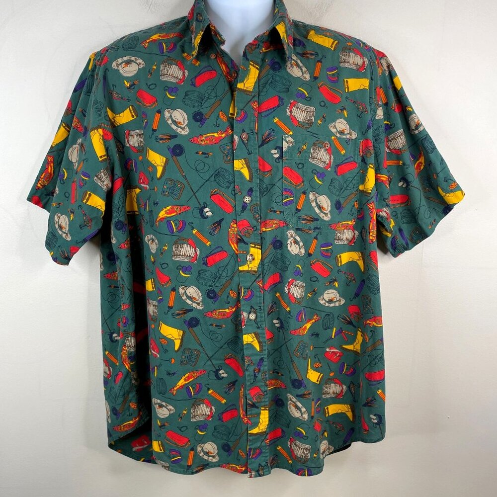 Vintage Twickers Fisherman‎ Button Up Shirt Mens XLarge Cabin Nature Camp Gorp
